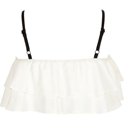Girls white double frill crop top